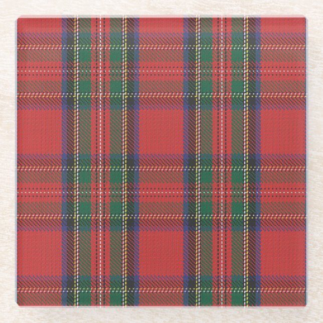 Red Royal Stewart Tartan Glas Untersetzer (Vorderseite)