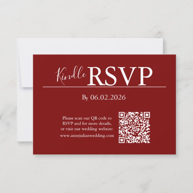 Red RSVP QR Code Card for Modern Wedding (Vorderseite)