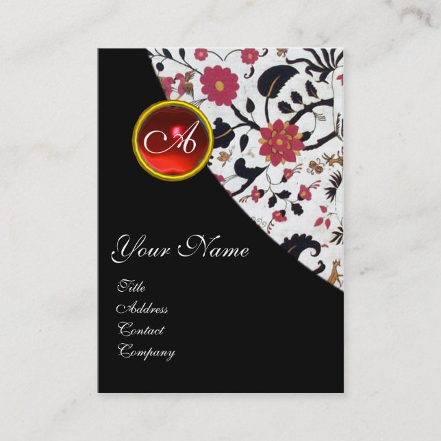 RED RUBY DAMASK MONOGRAM 2,fuchsia Visitenkarte (Vorderseite)