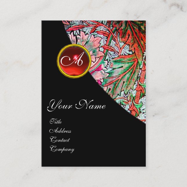 RED RUBY DAMASK MONOGRAM 3 fuchsiengrün, rosa blau Visitenkarte (Vorderseite)