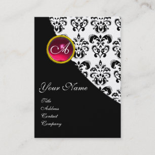 RED RUBY DAMASK MONOGRAM fuchsia Perlpapier Visitenkarte