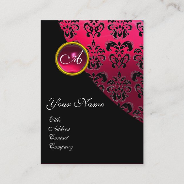 RED RUBY DAMASK MONOGRAM, Fuchsia Visitenkarte (Vorderseite)