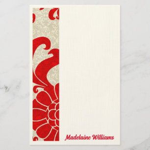Red Ruby Damask Vintag Themed mit Namen Briefpapier