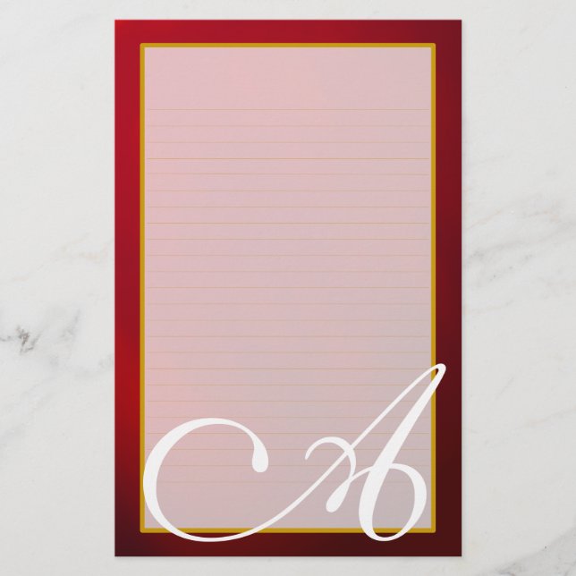 Red Ruby Monogram Fine Lined Stationery Briefpapier (Vorderseite)