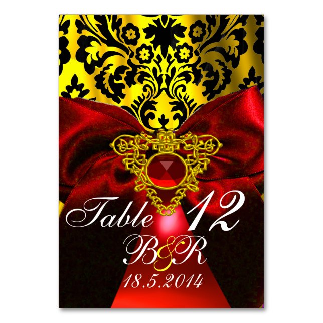 RED RUBY RIBBON GOLD CELTIC HERZ DAMASK MONOGRAMM TISCHNUMMER (Vorderseite)