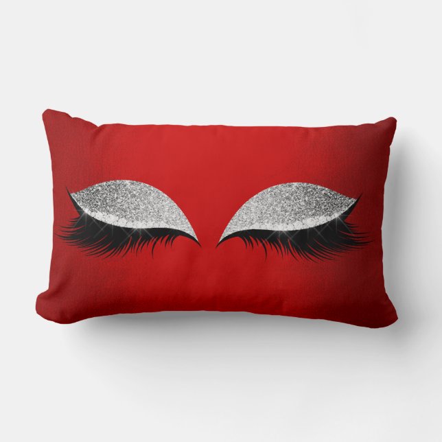 Red Ruby Silver Glitzer Black Glam Makeup Lashes Lendenkissen (Vorderseite)