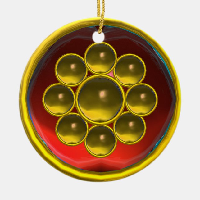 RED RUBY, YELLOW TOPAZ GEMSTONE MON KERAMIKORNAMENT (Vorne)