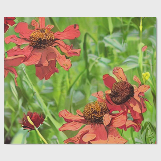 RED RUDBECKIA FLOWERS GESCHENKPAPIER (Flach)