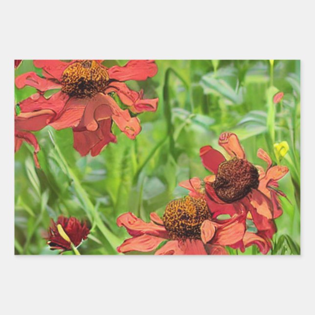 RED RUDBECKIA FLOWERS GESCHENKPAPIER SET (Vorderseite)