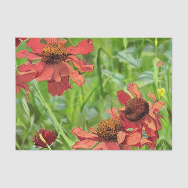 RED RUDBECKIA FLOWERS SEIDENPAPIER (Vorderseite)