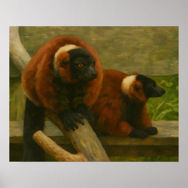 Red Ruffed Lemurs in Woodland Light Poster (Vorne)