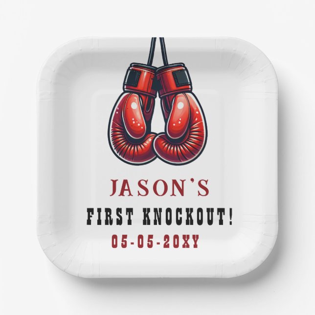 Red Rumble First Knockout Boxen Geburtstag Pappteller (Vorderseite)