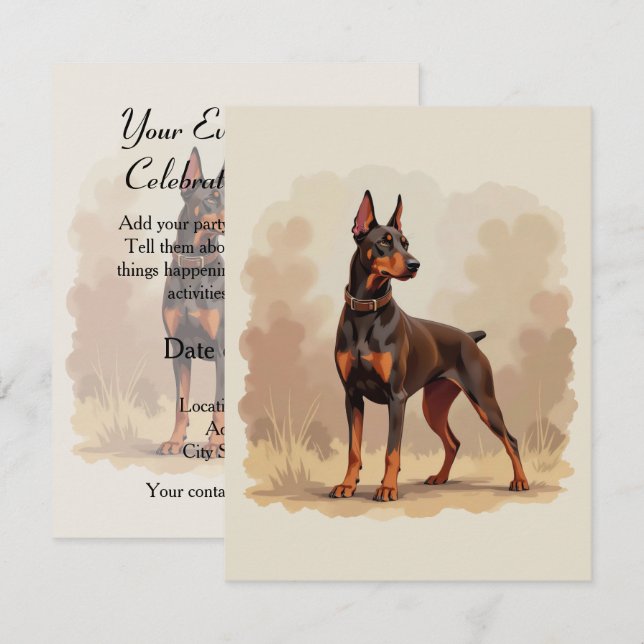 Red Rust Brown Doberman Pinscher Dog Einladung (Vorne/Hinten)