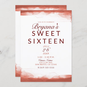 Red Rust Clay Modern Chic Sweet 16 Party Einladung