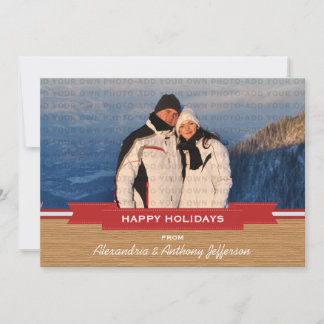 Red Rustic Banner Holiday Foto Flat Card Feiertagskarte