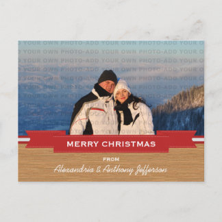 Red Rustic Banner Holiday Foto Postkarte