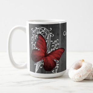 Red Rustic Butterfly Personalisiert Coffee Tasse