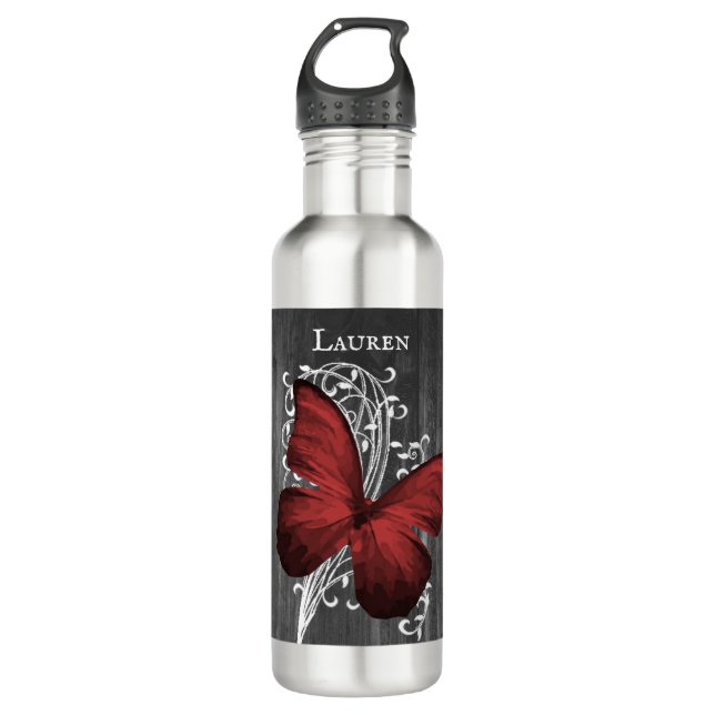 Red Rustic Butterfly Personalisiert Edelstahlflasche (Vorderseite)