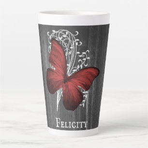 Red Rustic Butterfly Personalisiert Latte Tasse