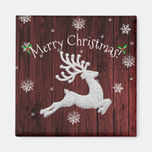 Red Rustic Christmas Reindeer Magnet