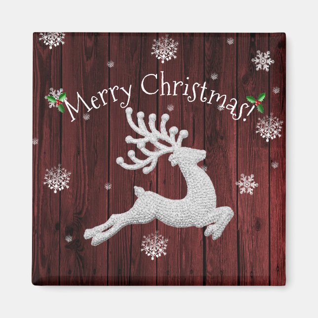 Red Rustic Christmas Reindeer Magnet (Vorne)
