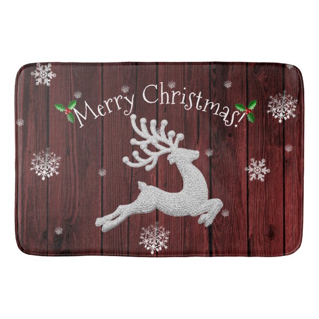 Red Rustic Christmas Rentier Bath Mat Badematte (Vorderseite)