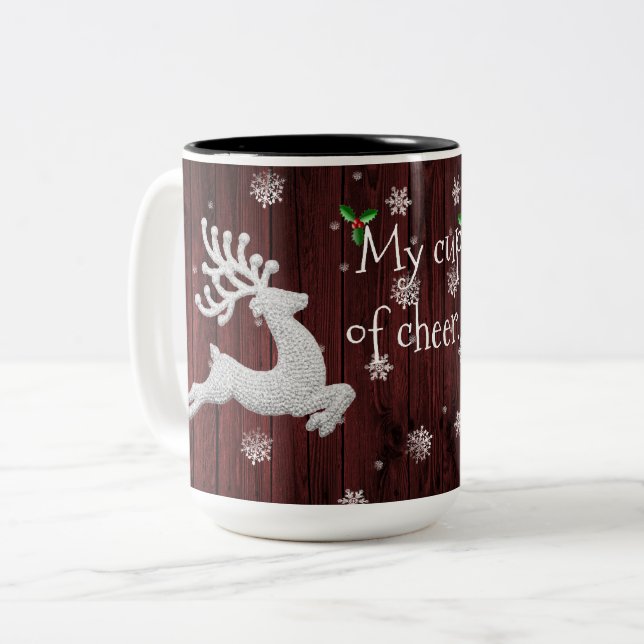 Red Rustic Christmas Rentier Coffee Tasse (Vorderseite Links)