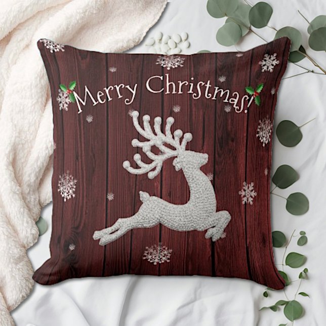 Red Rustic Christmas Rentier Throw Kissen (Red Rustic Christmas Reindeer Throw Pillow)
