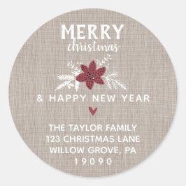 Red Rustic Frohe Weihnachts-Rücksendeadresse Runder Aufkleber