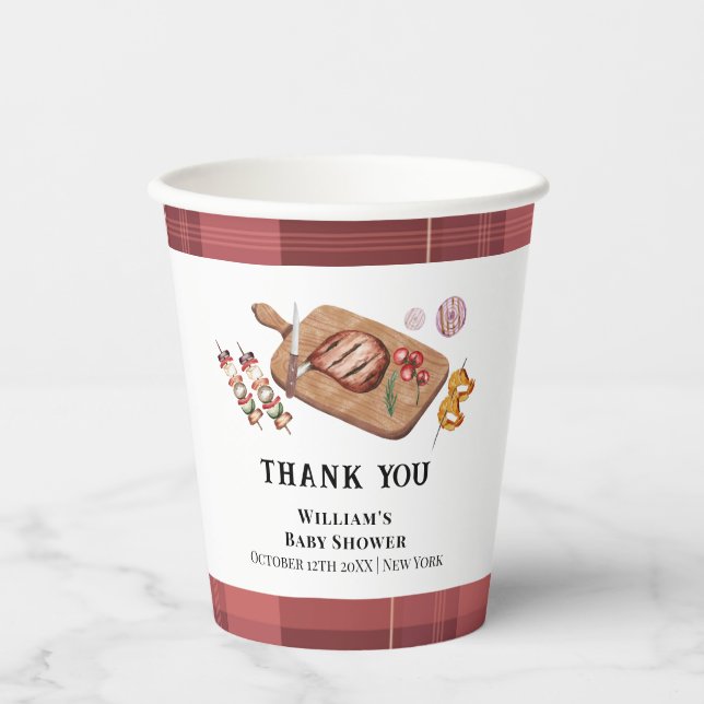 Red Rustic Kariert Country Baby Q Baby Dusche Pappbecher (Vorderseite)
