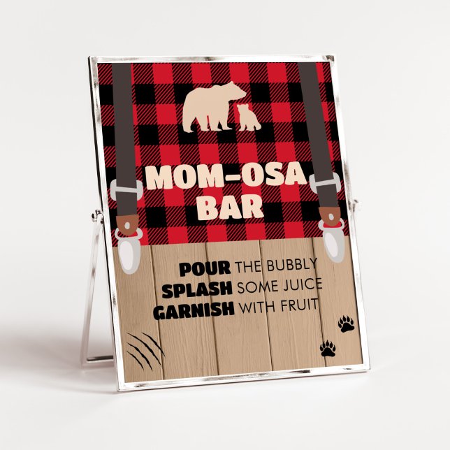 Red Rustic Kariert Lumberjack Mama Osa Bar Poster (Plaid Lumberjack Baby Shower Mom Osa Bar Sign)