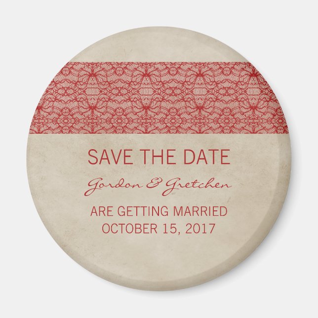 Red Rustic Lace Save the Date Magnet (Vorne)
