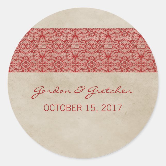 Red Rustic Lace Wedding Stickers (Vorderseite)