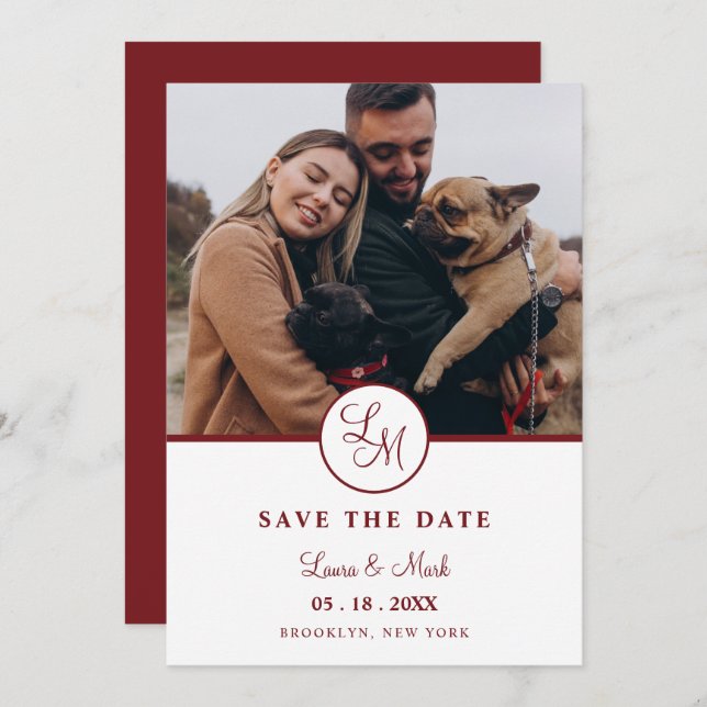 Red Rustic Photo Minimalist Wedding Initials  (Vorne/Hinten)