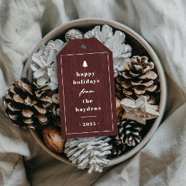 Red Rustic Tree Woodgrain Christmas Gift Tag Geschenkanhänger