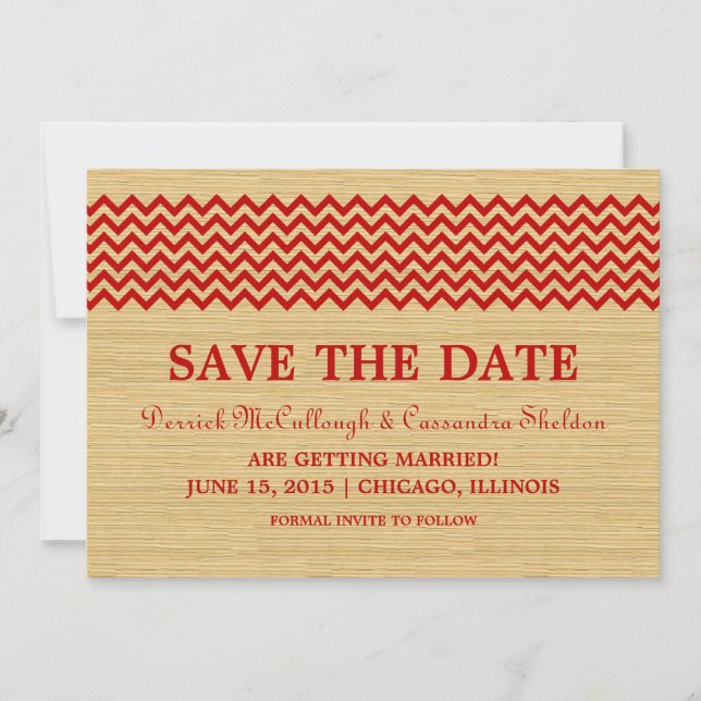 Red Rustic Zickzack Save the Date einladen Einladung (Vorderseite)