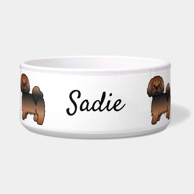 Red Sable Lhasa Apso Cartoon Dog & Name Napf (Vorderseite)