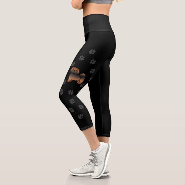 Red Sable Lhasa Apso Cartoon Dog & Paws Capri Leggings (Links)