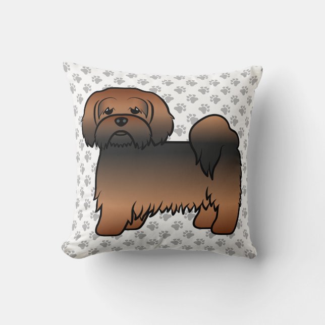 Red Sable Lhasa Apso Cartoon Dog & Paws Kissen (Vorderseite)