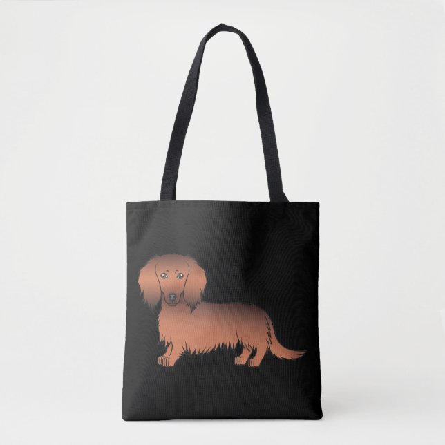Red Sable Long Hair Dackel Cartoon Dog - Black (Vorderseite)