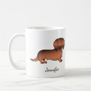 Red Sable Long Hair Dackel Cartoon Dog & Name Kaffeetasse