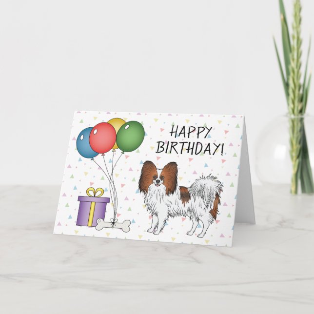 Red Sable Papillon Cartoon Dog Happy Birthday Karte (Vorderseite)