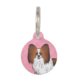 Red Sable Papillon Happy Hund Kopf auf rosa Herzen Haustiermarke