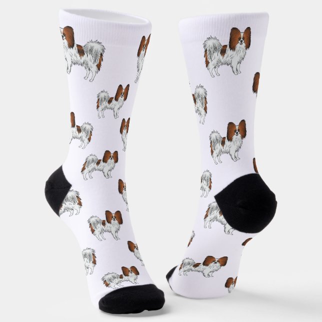 Red Sable Papillon Niedlich Cartoon Hunde Muster Socken (Gewinkelt)
