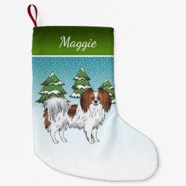 Red Sable Phalène Dog Blue Green Winter Forest Kleiner Weihnachtsstrumpf