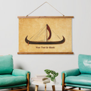 Red Sail Viking Ship Wandteppich Mit Holzrahmen