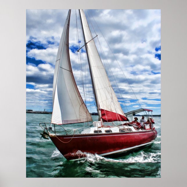 Red Sailboat, Blue Sky, Green Sea Poster (Vorne)
