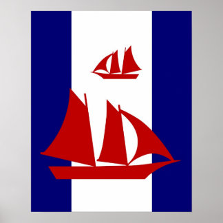 Red Sailboats Marine & White Stripes druckposter Poster