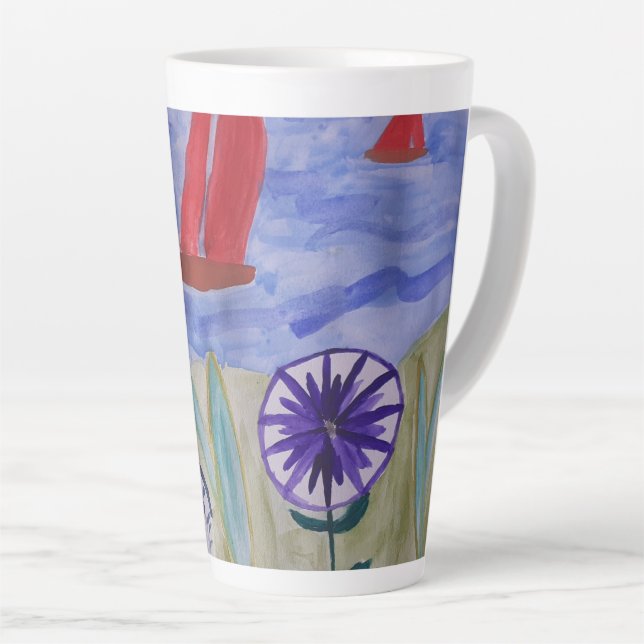 Red Sails & Blume Latte Tasse (Rechte Ecke)