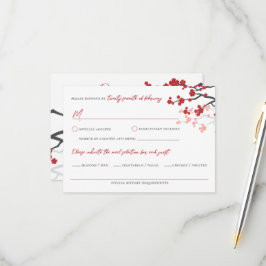 Red Sakura Blume Kirschblüten Asiatische Hochzeit RSVP Karte